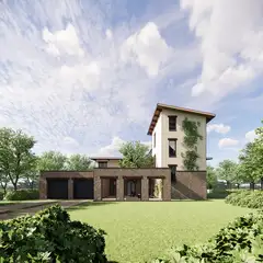 Rear architectural rendering of House in the Forest